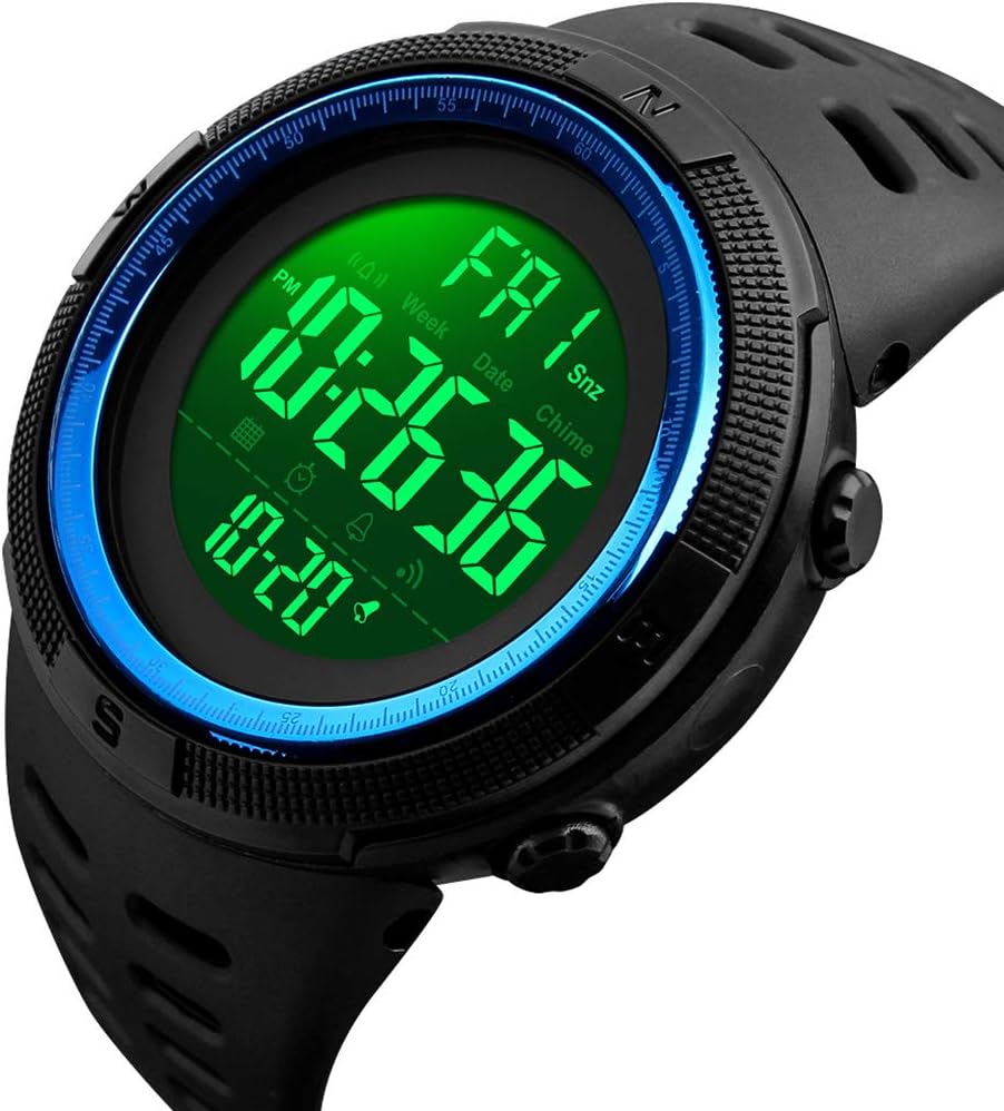 FANMIS Mens Digital LED Sports Watch Military Multifunction 12H/24H Time Dual Time Alarm Countdown Back Light with Simple Design 164FT 50M Water Resistant Calendar Month Date Day Watch
