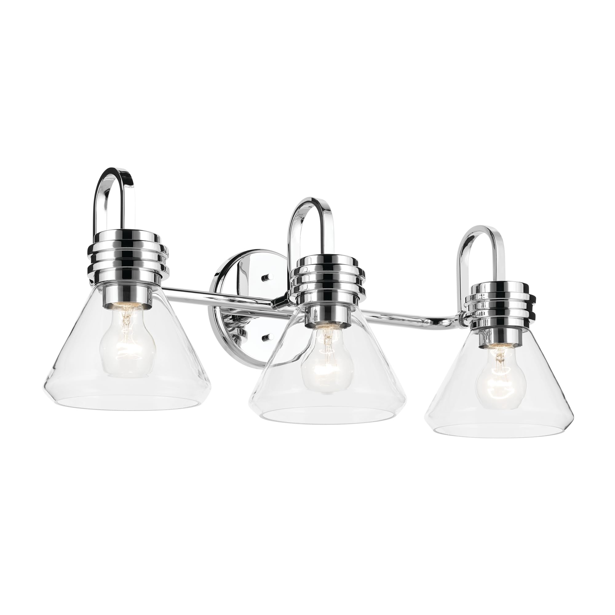 Kichler Farum 26" 3-Light Bathroom Vanity Light Fixture with Clear Glass in Chrome, Modern Wall Mount Over Mirror for Single or Double Vanity (26" W x 9.5" H), 55155CHCLR