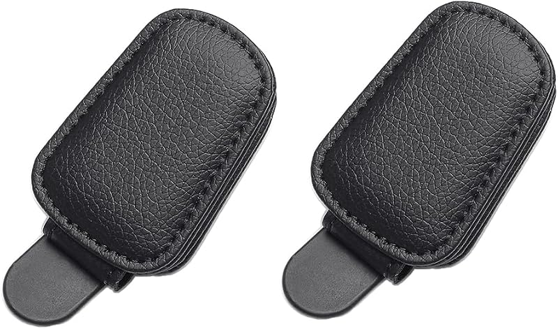 Porta-óculos magnético para para-sol automotivo MAXRILY em couro preto, kit com 2 unidades