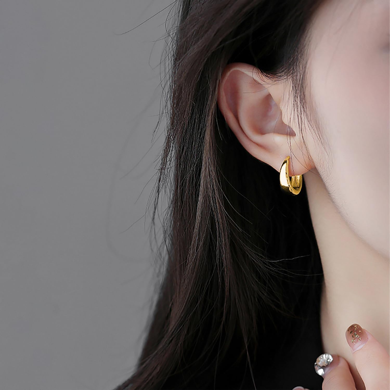 Reffeer 925 Sterling Silver Chunky Hoop Earrings for Women Teens Thick Hoop Earrings Teardrop Hoop Earrings