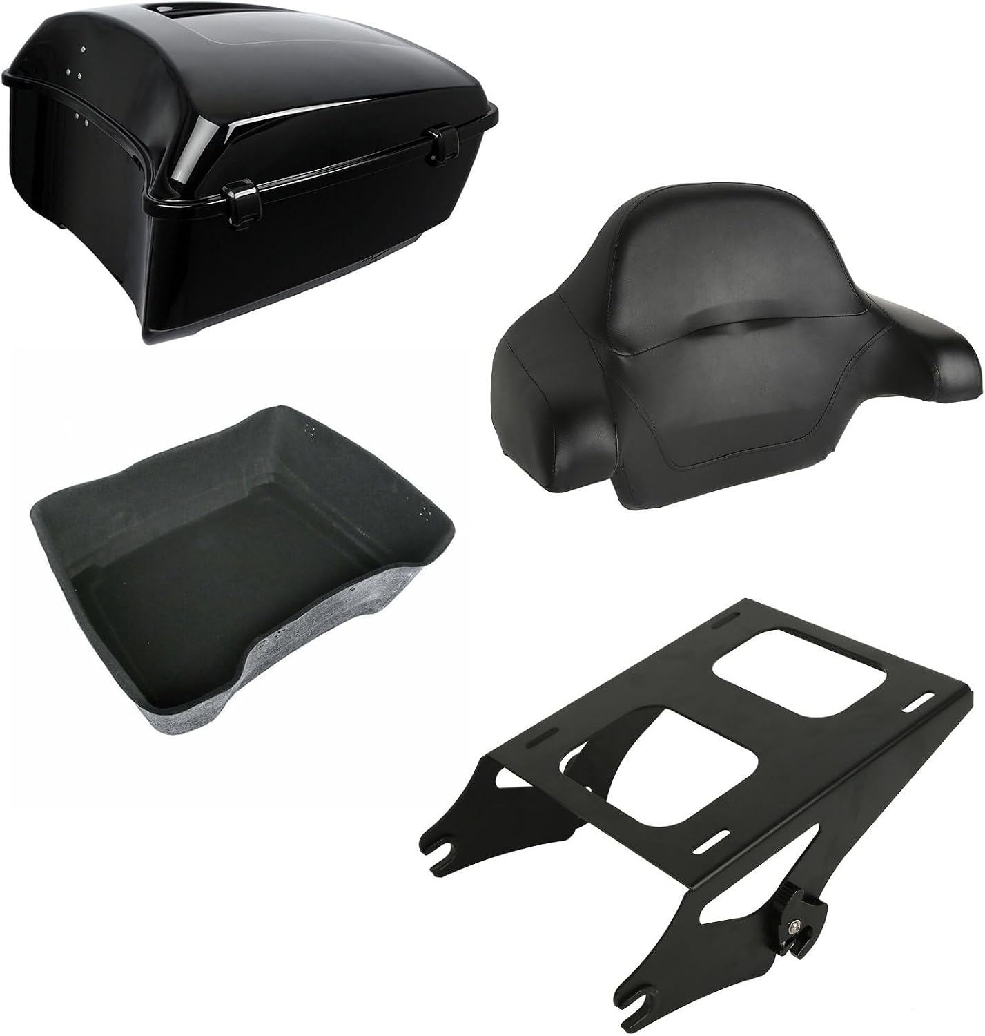 XMT-MOTO King Tour Trunk+Wrap Around Backrest Pad+Two-Up Mounting Rack Fit for Harley Touring 2014-2025 Road King Road Glide Street Glide Electra Glide Ultra-Classic ALL Black