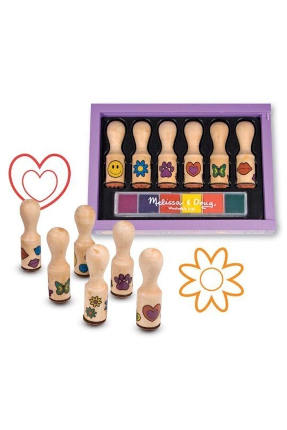 Melissa & Doug Sellos de madera, 6 sellos con mangos fáciles de agarrar y una almohadilla multicolor para estampar, Juguete creativo de madera, Regalo para niños y niñas de 3 4 5 6 7 Años