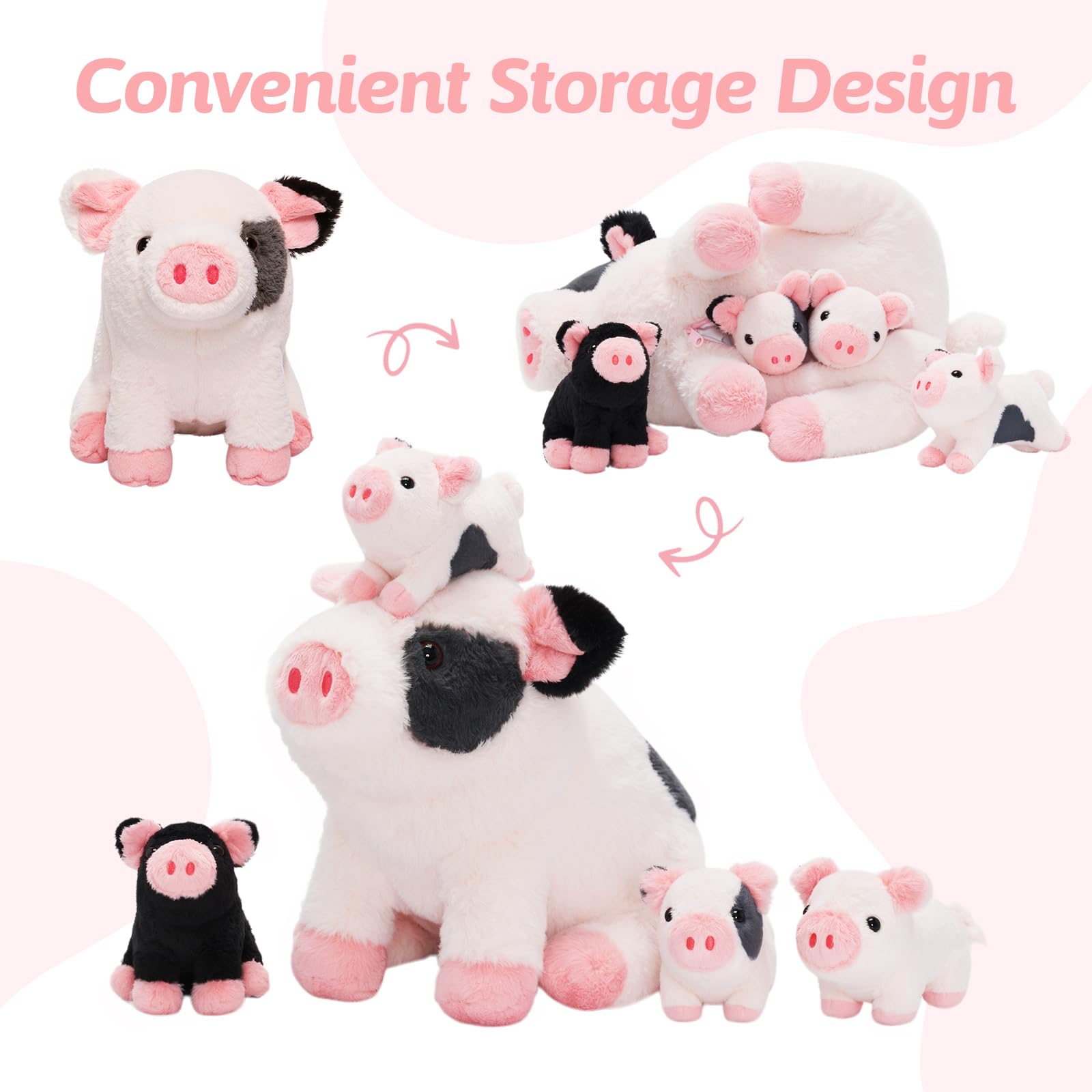 OUOZZZ Pig Teddy - Spotted Pig Soft Toy with 4 Baby Pigs, Cute Farm Animal Gift for Kids, 23 centimeters - Image 3