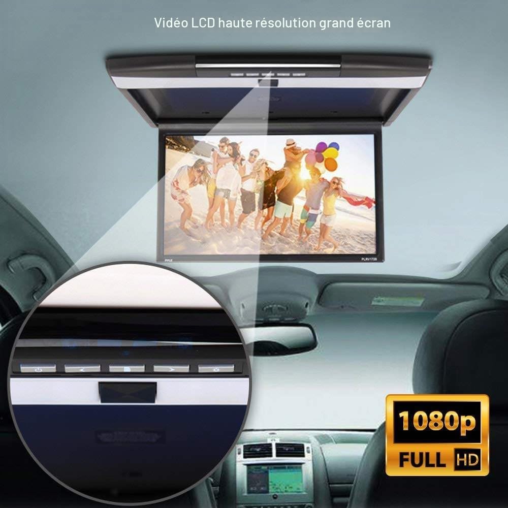 Heumbio ÉCran De Voiture Mp5 Monté Au Plafond De 17.3 Pouces, TV MontéE Au Plafond pour Bus Mp5 Hdmi 1080P, Lecteur VidéO De Voiture 16:9,Black