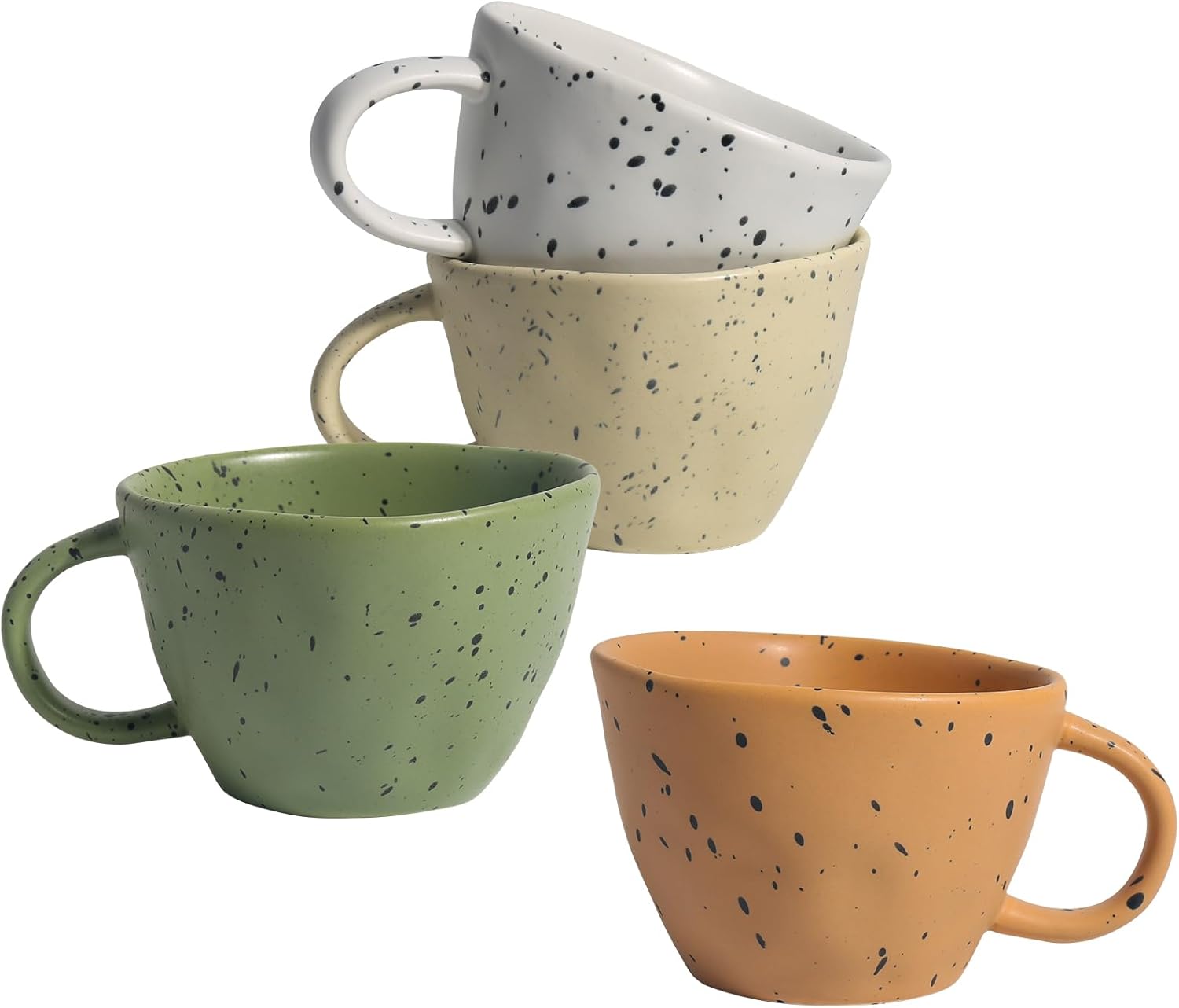 Coffee Mugs Set of 4, 13.5 oz Multicolour Ceramic Coffee Cups, Latte Mug with Large Handle for Coffee, Tea, Cocoa, Milk, Used for Microwave Ovens and Dishwashers (white,orange,yellow,green)