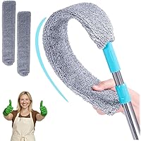 SakerPlus-Saker Plus Flat Duster for Under Appliances, Retractable Gap Dust Cleaner Brush, Bendable Flexible Duster with Extension Pole, Washable Dusting Wand (2 Replace Cloth)