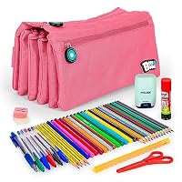 Astuccio Capiente A 4 Scomparti In Tessuto Oxford – Portapenne E Organizer Per Scuola E Ufficio, Rosa 23,5x9,5x5,5 Cm