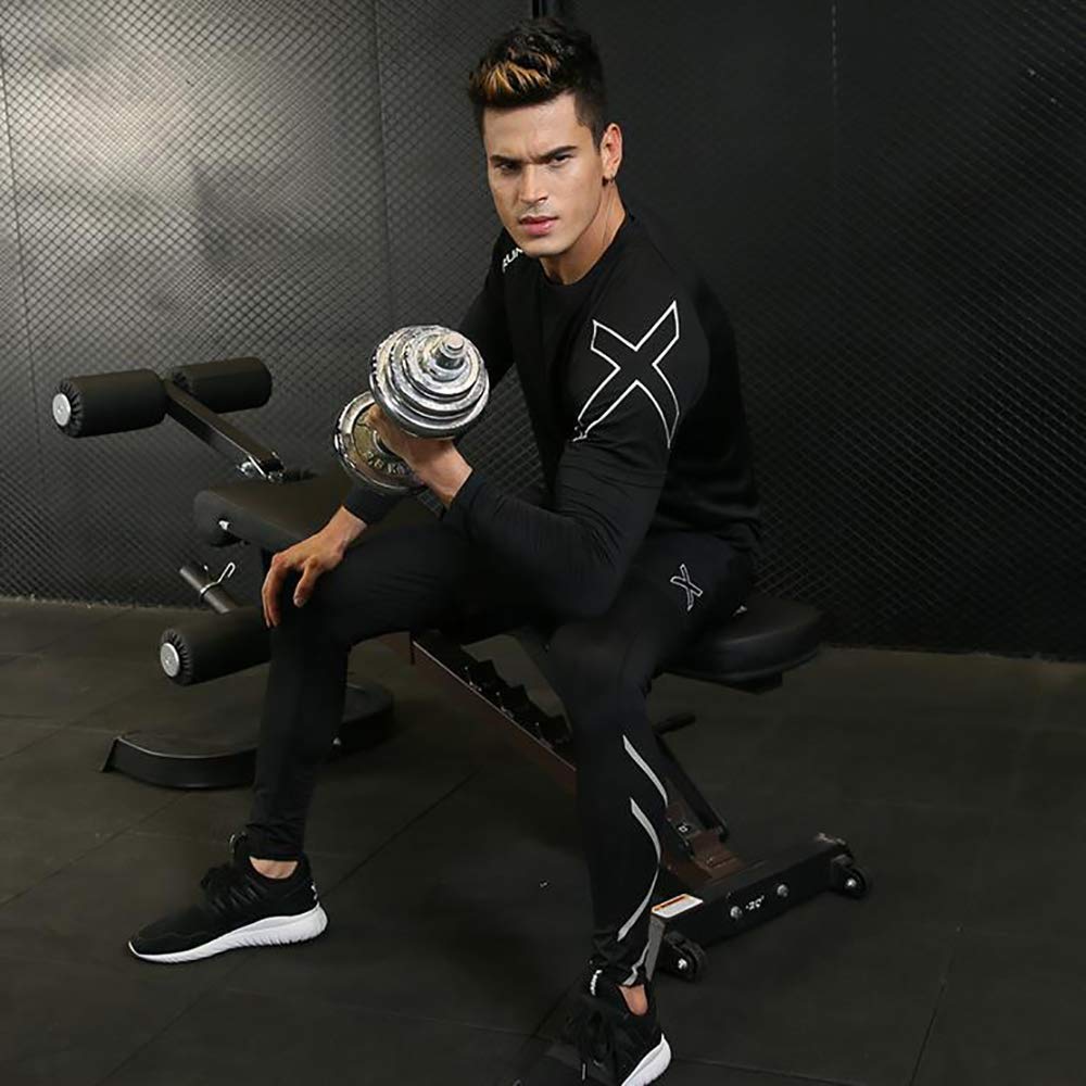 Moda odzież fitness, czteroczęściowy dres treningowy, odzież sportowa dla mężczyzn, elegancka, czarna, L