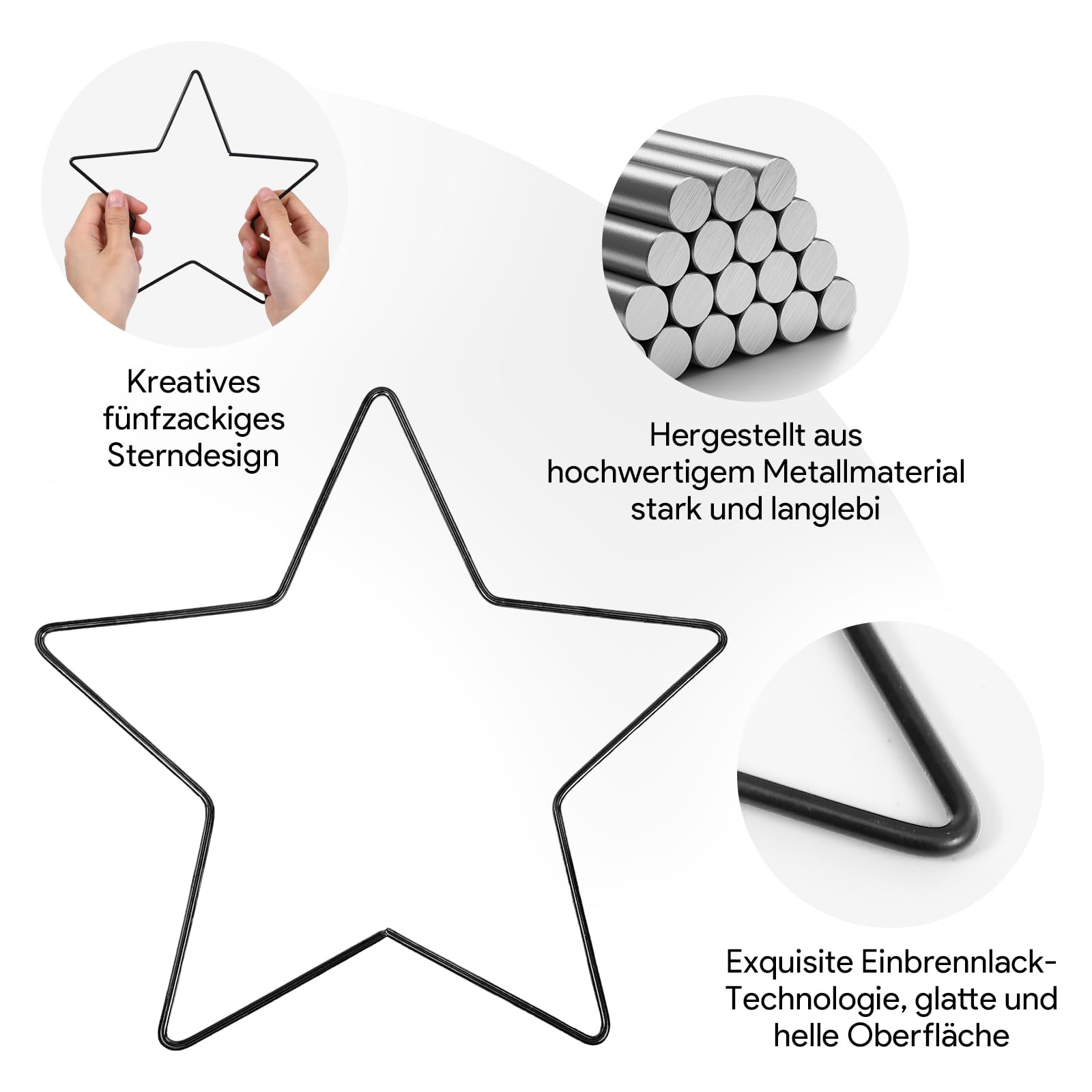 Confezione da 5 anelli metallici per lavoretti, stelle metalliche con diametro di 20 cm, stelle metalliche da appendere per decorazioni da finestra, adatte per decorazioni natalizie(nero