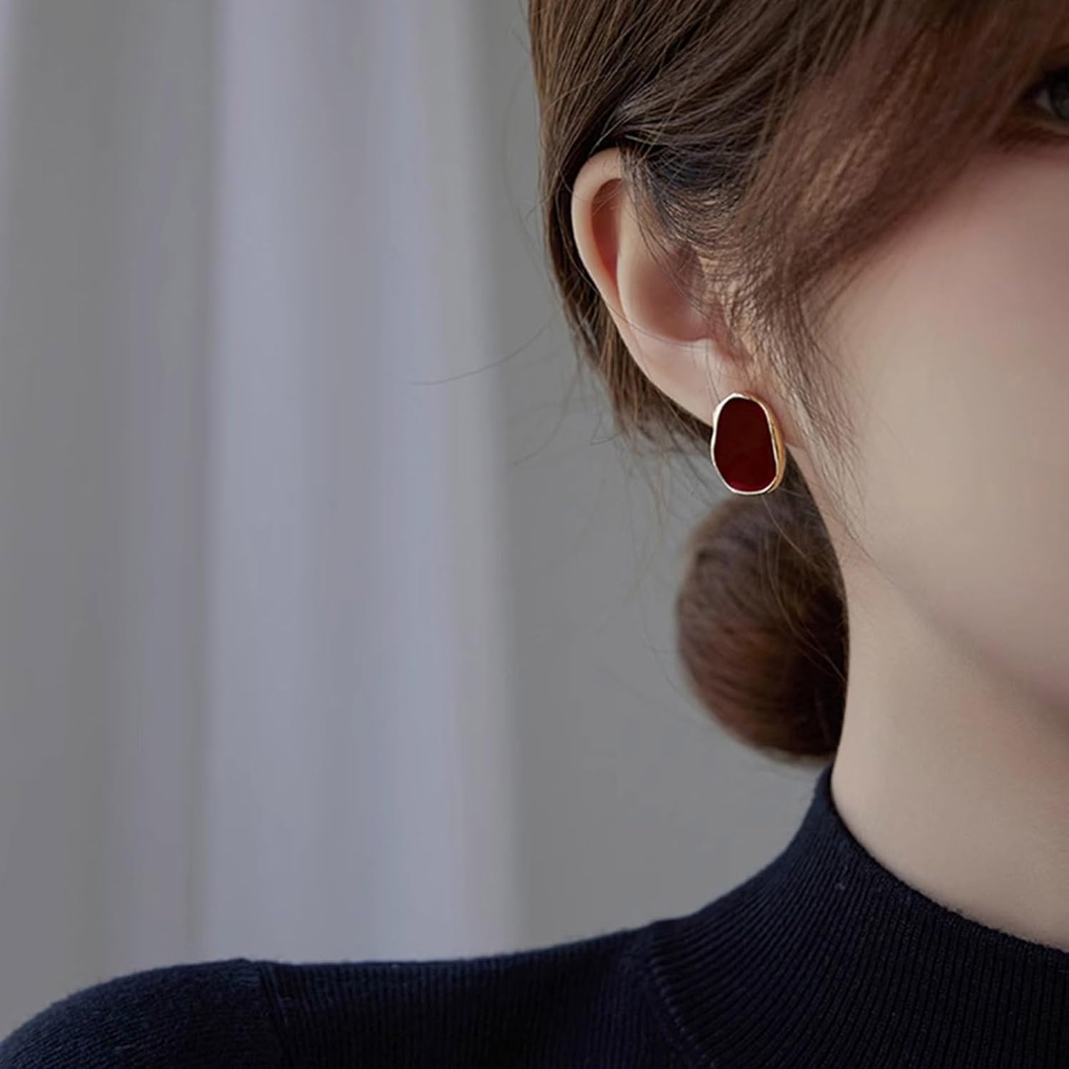 Vintage Enamel Square Stud Earrings Black Enamel Square Earrings Acrylic Button Stud Earring Onyx Geometric Earrings Jewelry for Women - Image 5