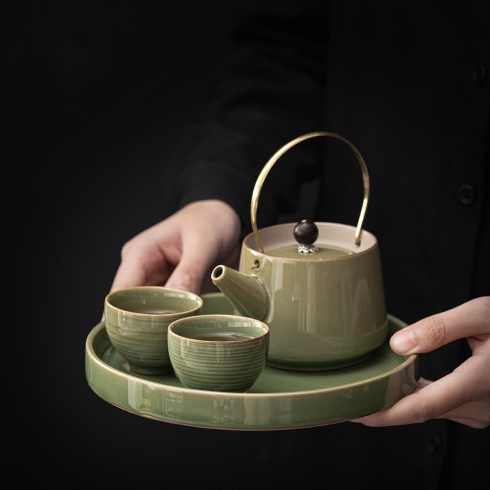 Kung Fu Taca na herbatę Retro Okrągły Taca na herbatę Ceramiczna Sucha Bańka Taca Kung Fu Zestaw do parzenia herbaty Mały stolik do herbaty Domowy kubek do herbaty Szuflada Home Herbata Stół Taca na