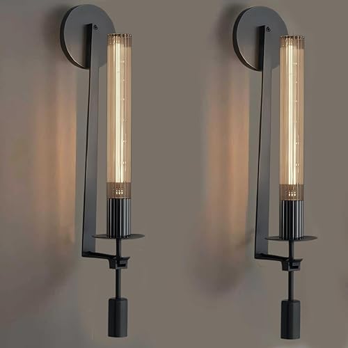 Miniatura 6 de Juego de 2 apliques de pared dorados de LIGHTLAND, lámpara de pared de metal y vidrio moderna de 28 pulgadas, lámpara de pared para sala de estar,