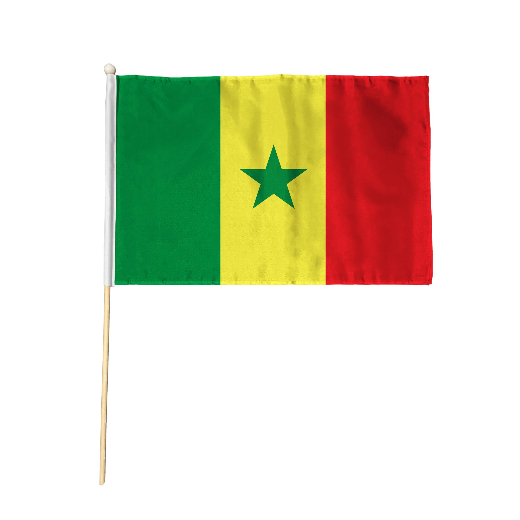 Flagtex Senegal Pack of 2 Hand Waving Flag (18x12 Inch Large) - Premium Wooden Stick Hand Flag Big Size Natural Wood Pole Senegalese National Flag Events Celebrations International Sports