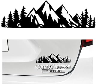 Ziciner Vinyl Snow Mountain Tree Decal Sticker, Waterproof Trunk Logo Decal Sticker with Edge Squeegee, Universal Car Exterior Accessories for Autos, SUVs, Trucks Window Laptop Tumblers (Black)