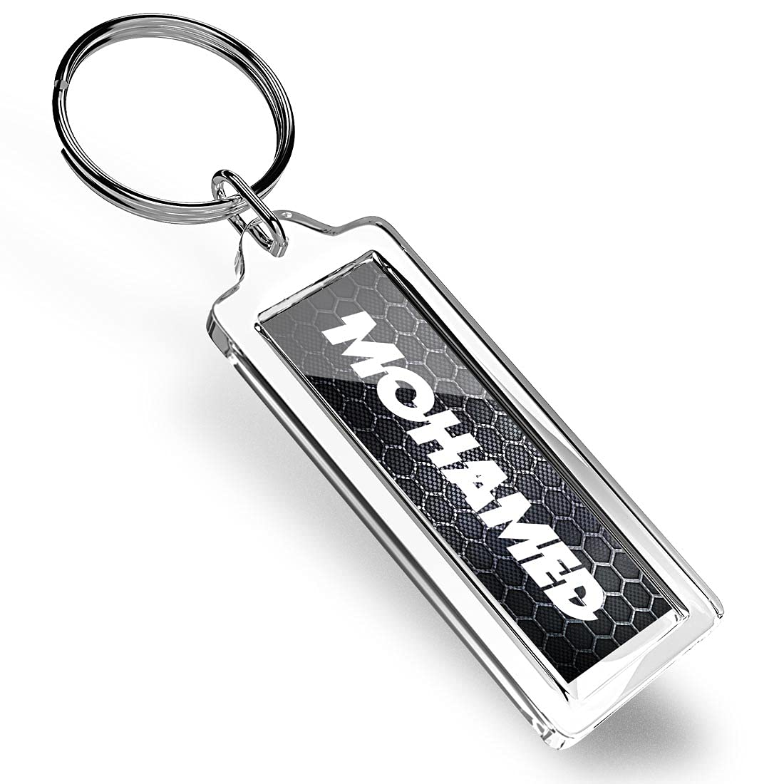 1 x Mohamed Name Black Carbon Keyring Lightweight Plastic Keyring Key Chain Key Ring #122904
