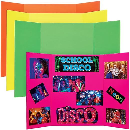 Baker Ross FN680 Tableros de presentación de neón pequeños - Pack de 4, Tableros de presentación brillantes y coloridos para manualidades, presentaciones y proyectos de sobremesa
