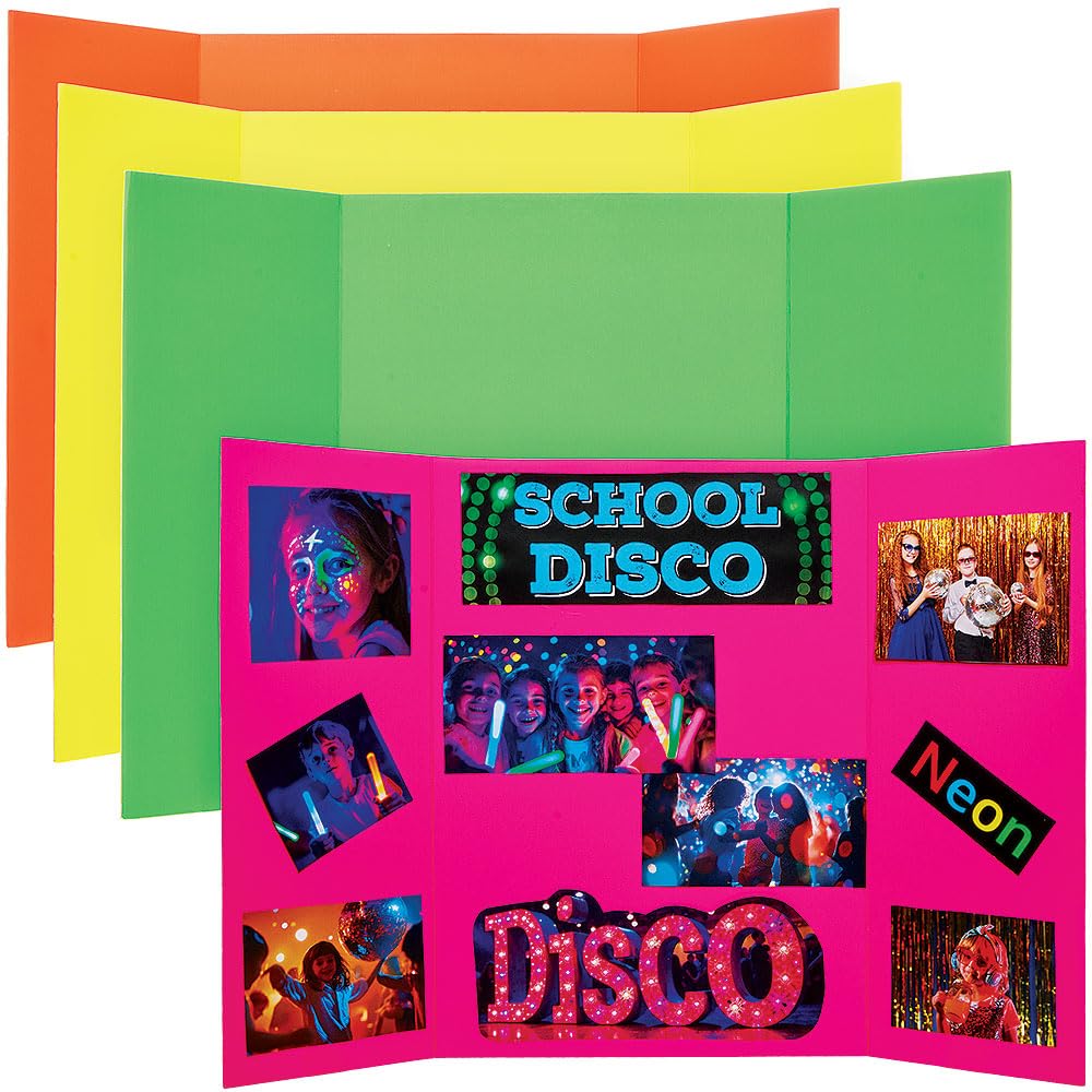 Baker Ross FN680 Small Neon Presentation Boards – Pack of 4, Bright and Colourful Display Boards for Crafts, Presentations, Table Top Projects