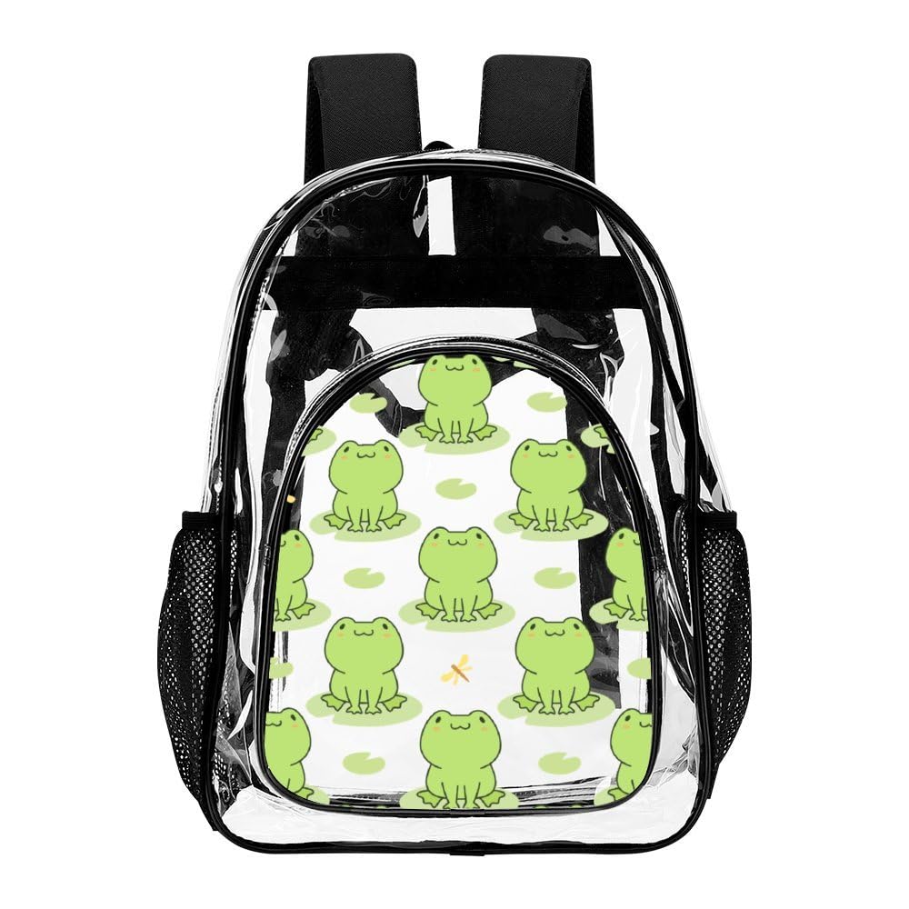 ZCJB-WSRY Frog Clear Backpack Heavy Duty for Girls Kids Boys Women Men - Large Cute PVC Frogs Theme Printing Transparent Backpacks for Schools Stadium