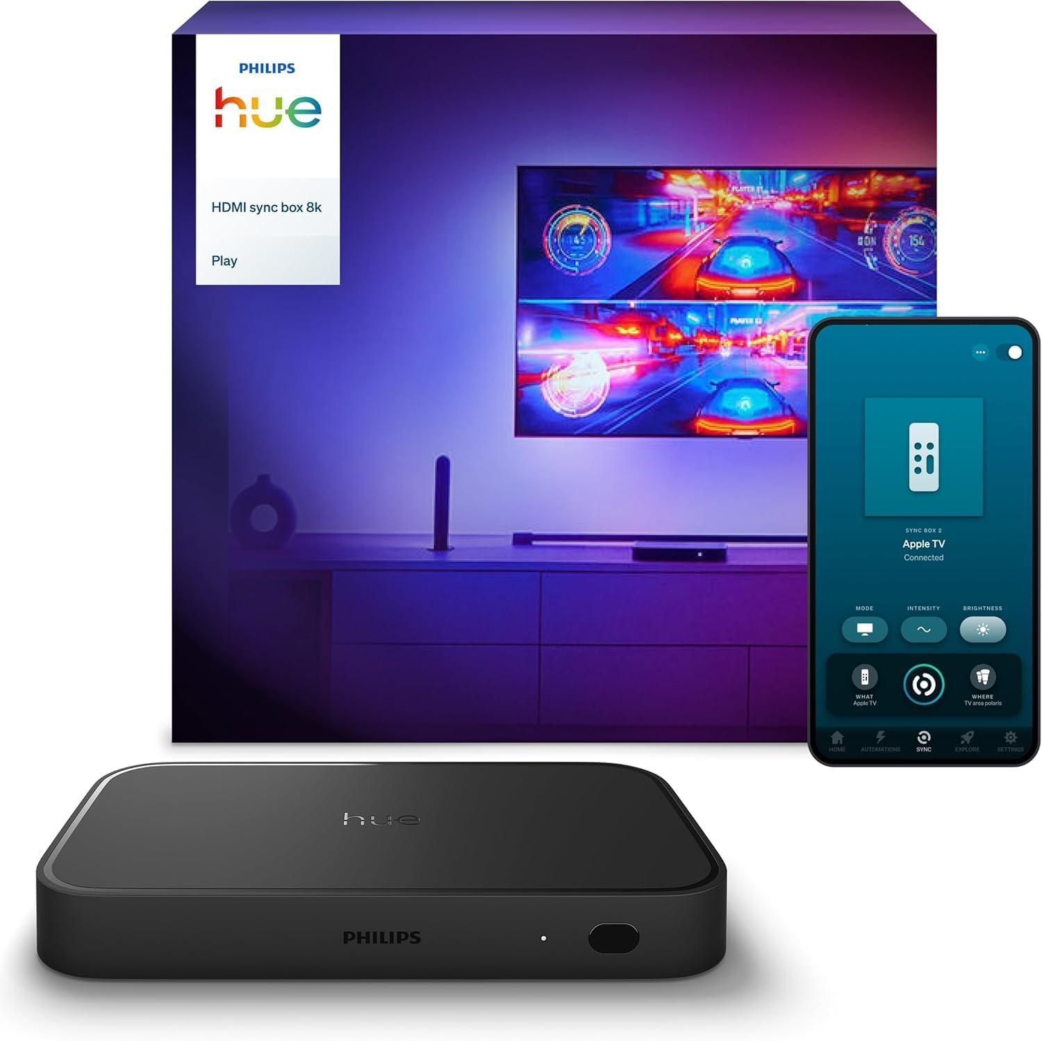 Philips Hue Play HDMI-Sync Box 8K - Entertainment Box synchronisiert bis zu 10 Hue Lampen mit Games, Filmen und Musik - Synchronisationsbox erfordert Hue Bridge - Unterstützt Dolby Vision HDR10+