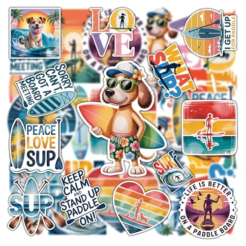20PCS SUP Stickers – Stand Up Paddle Board Surf Vinyl Waterproof Stickers for Laptop, Water Bottle, Scrapbook, Beach Lovers