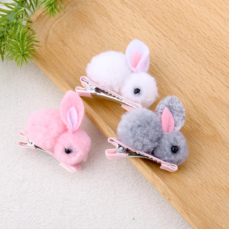 Pinzas de cabello conejito de Pascua peluche lindo accesorios para cabello 6 piezas miniatura 7