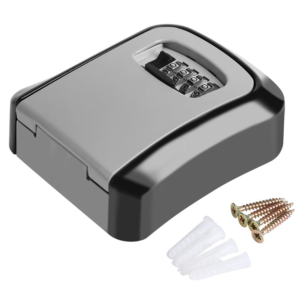 Yosoo Aluminium Key Lock Box 4 Digit Combination Wall Mount Key Safe Security Storage Box For Sharing Keys Securely Indoor And Outdoor, Black, Aluminum 2