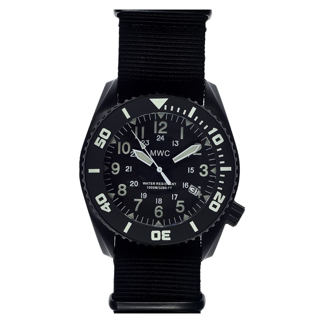 MWC Dephtmaster 1000mt 24H Automatico Acciaio PVD Nero Zaffiro Ceramica Datario Diver Tessuto Militare Uomo Orologio