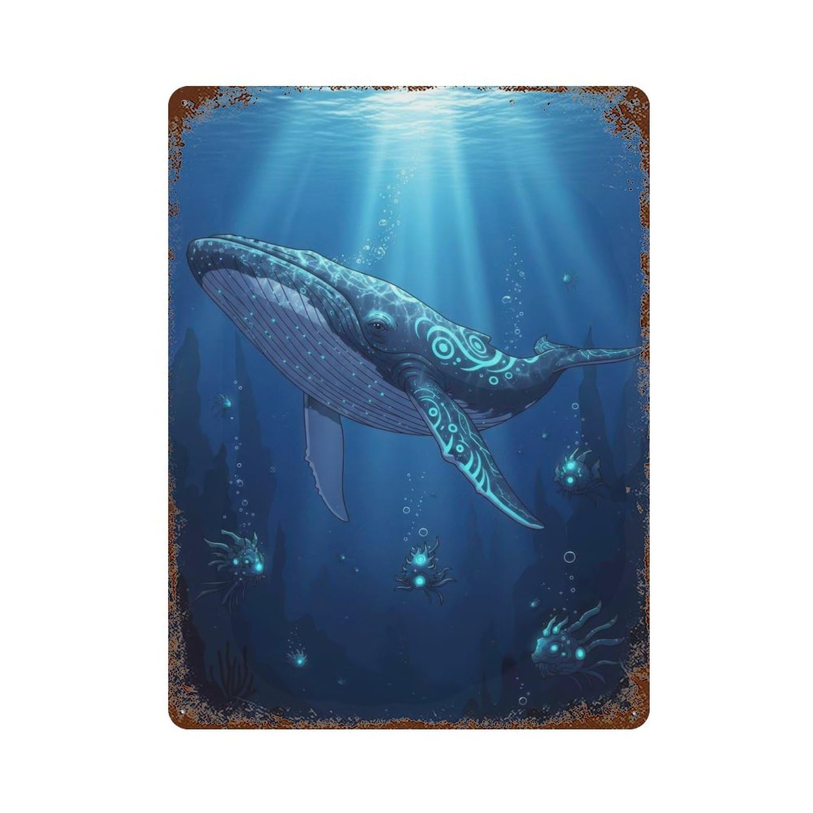 Rust Effect Glowing Whale Underwater Scene Vintage Rust Metal Sign 15.7"x11.8", Rustic Home Decor for Farmhouse, Kitchen And Entryway Decor