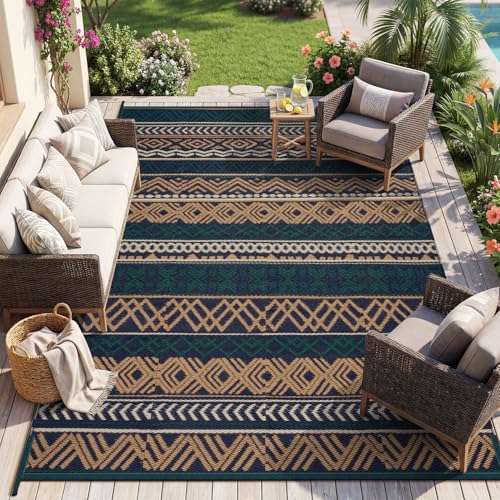 MontVoo Outdoor Rug Carpet Waterproof-Patio Rug Mat 5x8 Reversible RV Outdoor Camping Rugs Picnic Beach Mats Plastic Straw Outside Rugs for Balcony Porch Pool Deck Boho Patio Decor