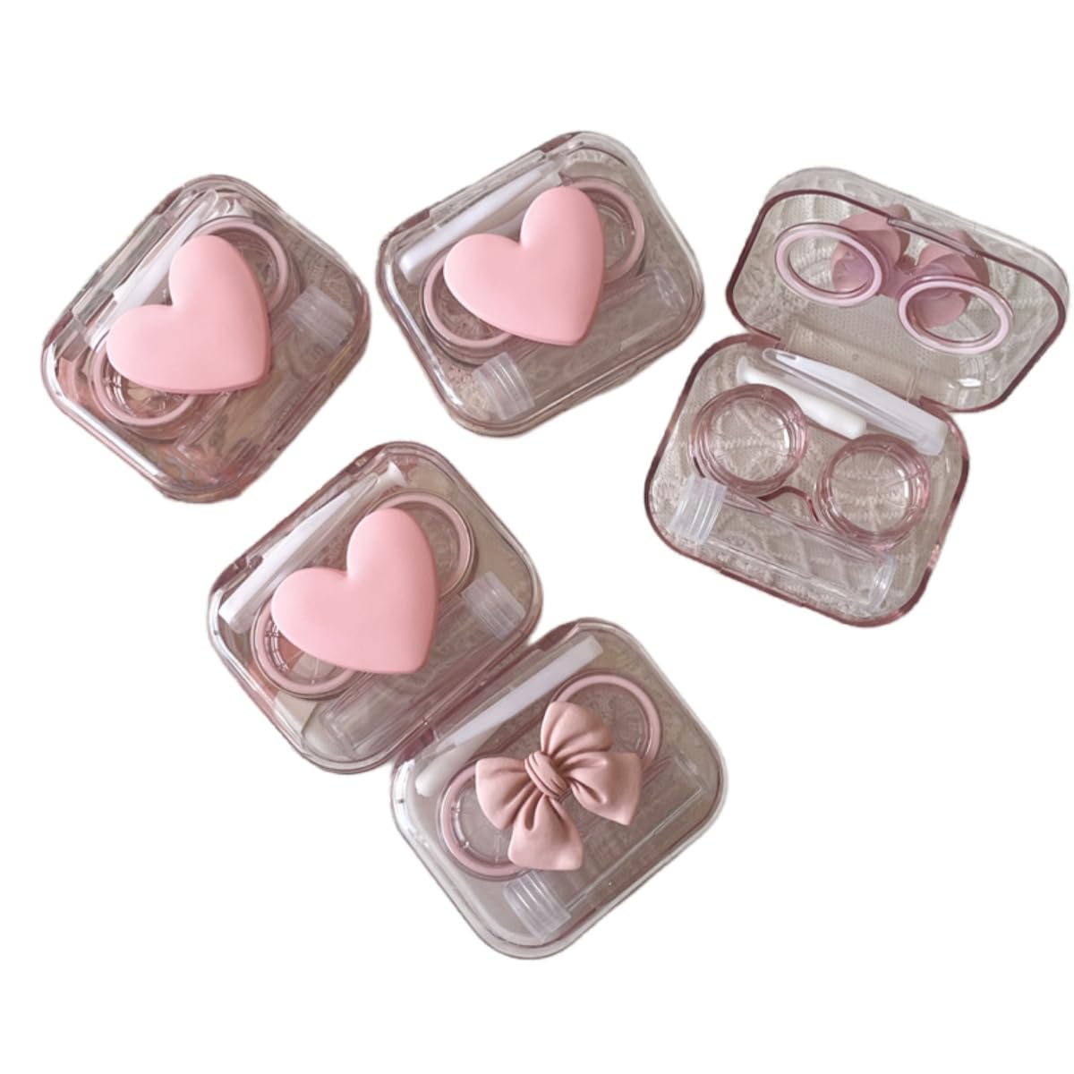 BEDARTIST 4 Pack Portable Cute Contact Lens Cases, Travel Eye Contacts Case Box Holder, Contact Lenses Tweezers Remover Tool Solution Bottle Kit for