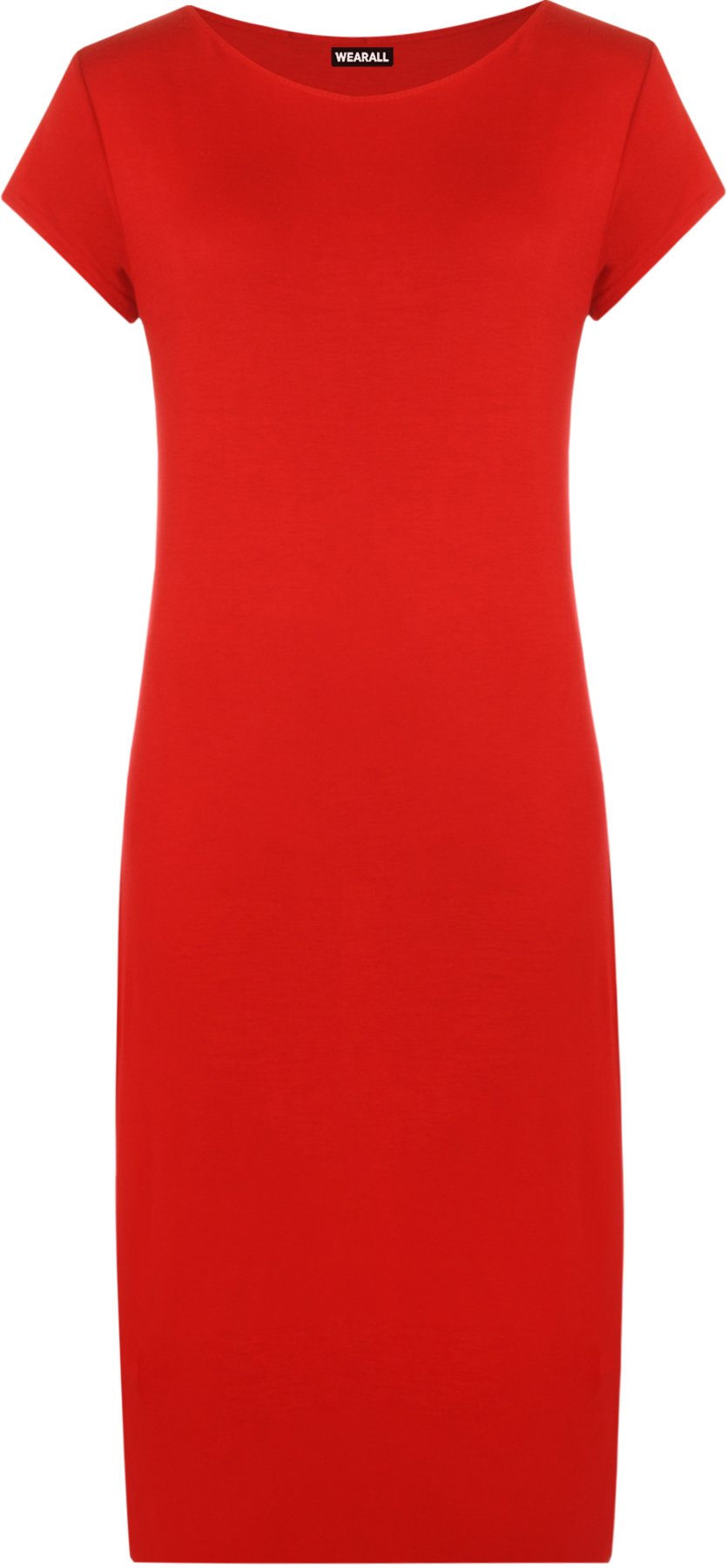Wearall Women's Red Plus Size Plain Short Sleeve Stretch Jersey Midi Dress - 24/26