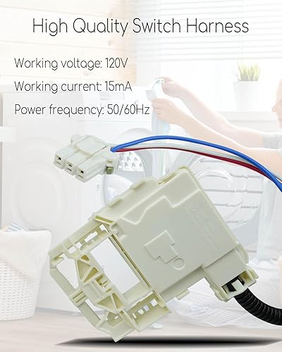 Miniatura 4 de Bloqueo de tapa de arandela y arnés de cable para GE AP7033485 WH08X32657 WH08X31222 PS16619254 Hotpoint Machine HTW240 VTW525 GTW845, 120V 5060Hz