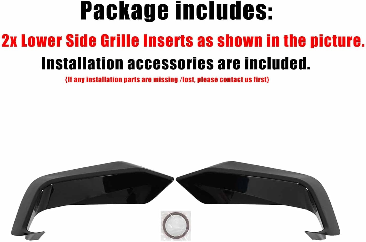 A Pair Front Lower Side Grille Inserts Covers for Ford Mustang EcoBoost 2024-2025 ABS Plastic Add On(Glossy Black)