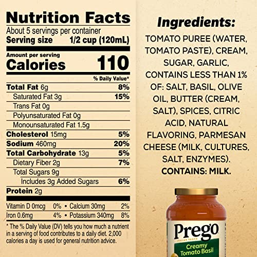 Image of Prego Creamy Tomato Basil Pasta Sauce, 23.5 OZ Jar (Case of 6) (Pack of 2)
