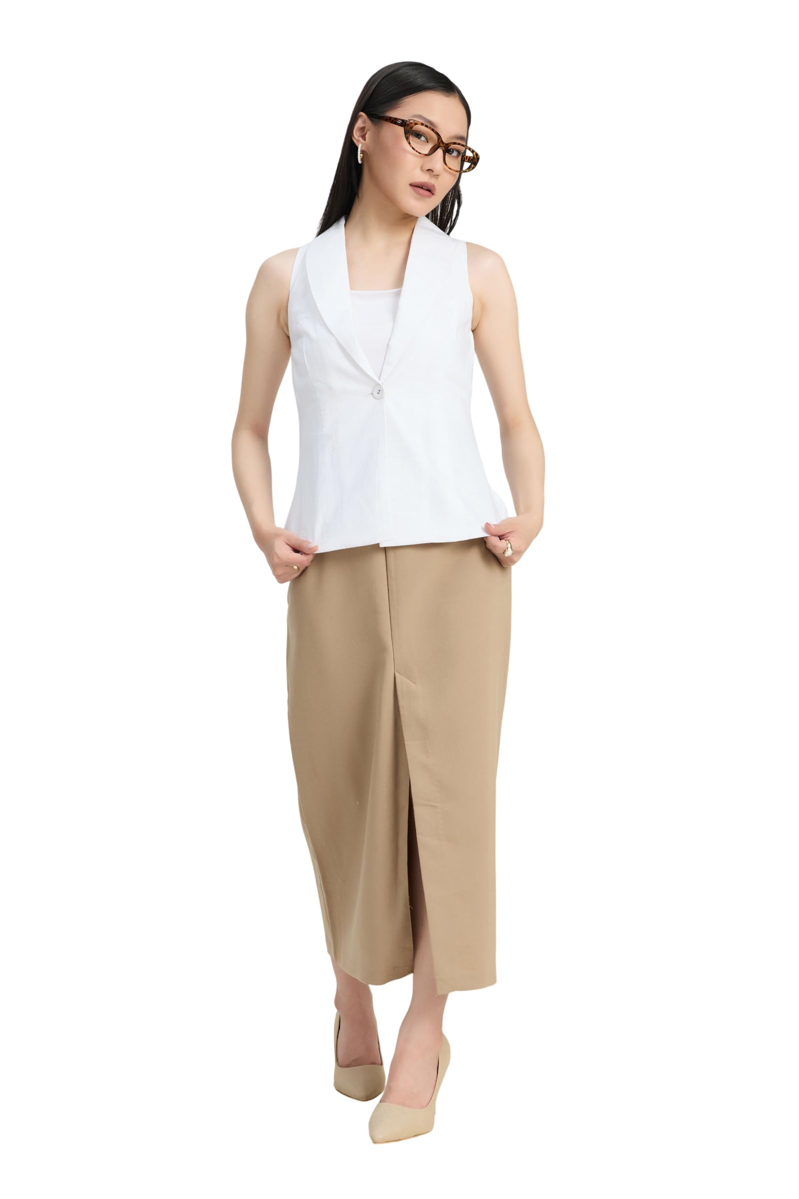 White Waistcoat for Women | Shawl Collar, Sleeveless, Regular Fit Formal Overlay Vest for Work Wear-image-8
