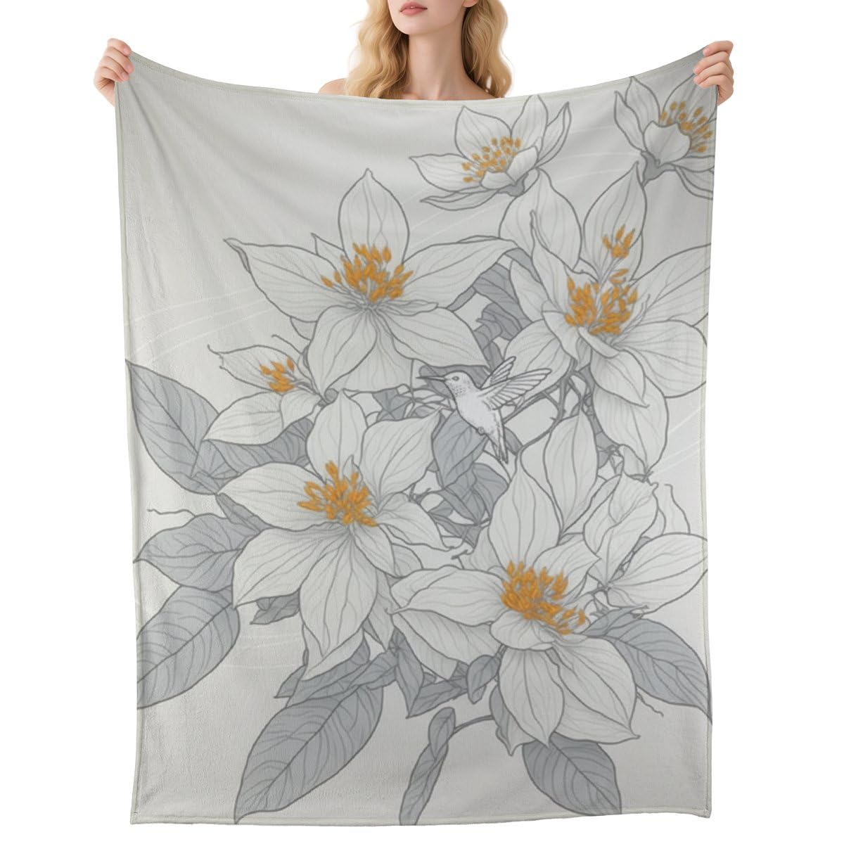 Premium Decorative Throw Blankets Minimalist Spring Bird White Floral Throw Blanket for Living Room Lightweight Warm Bedding Blankets Decorative Aesthetic Bed Blanket Decor 40x50 inch