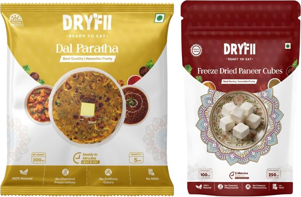 Dryfii Ready-to-Eat Dal Paratha (5 Pcs Parathas) with Paneer Cubes | Protein Veg Combo Meal | Pure Vegetarian-image-41