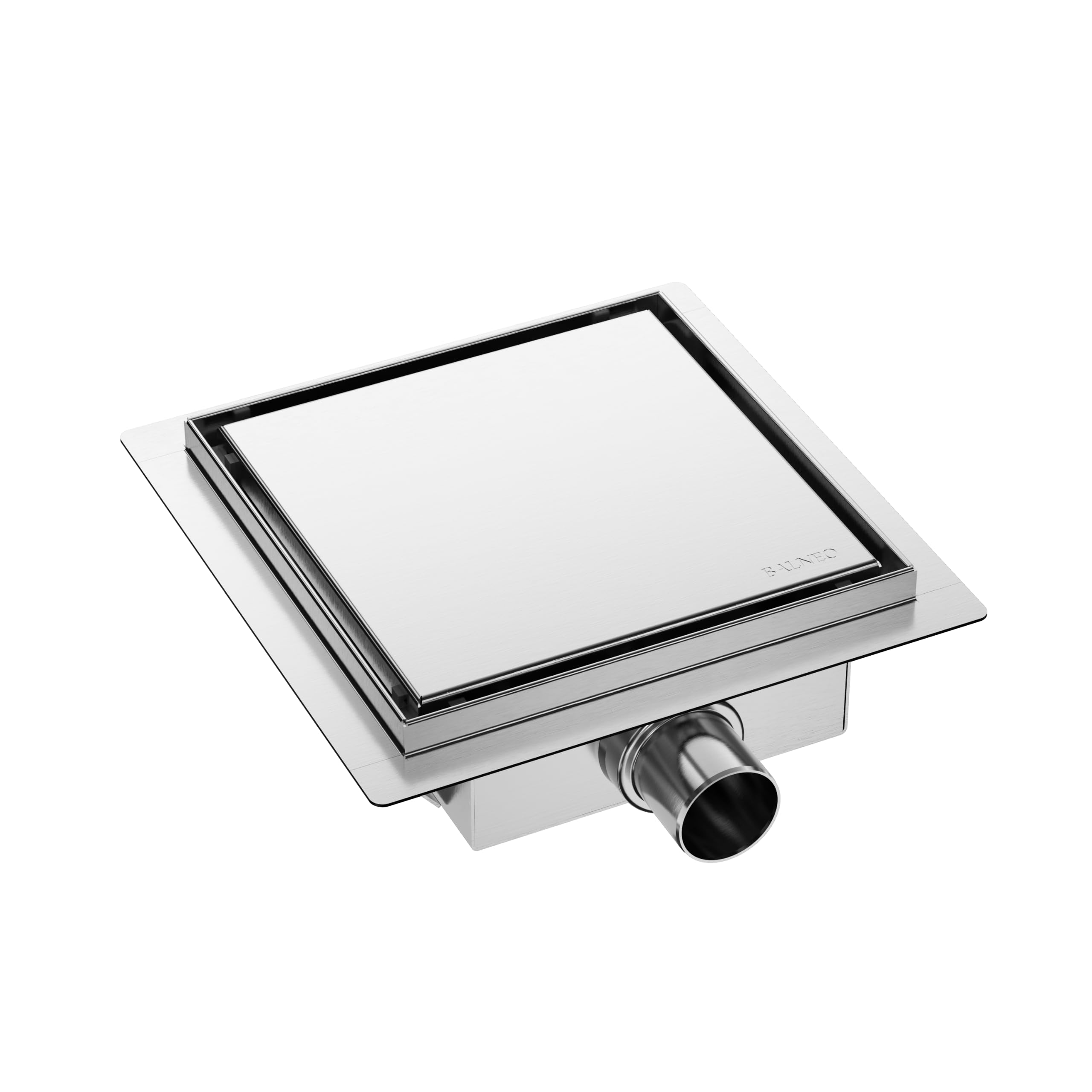 Caniveau de Douche Carré 20x20 cm INOX - Caniveau d'Évacuation Complet pour Salle de Bain - Extra Plat - Chromé des Deux Côtés - Caniveau de Douche W-Drain 2en1