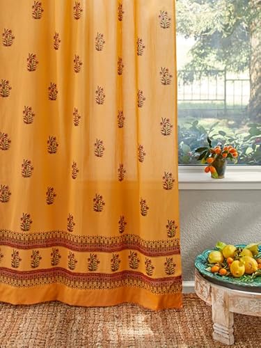 Saffron Marigold Sari Sheer Curtain Panel with Tieback, Tangerine Orange