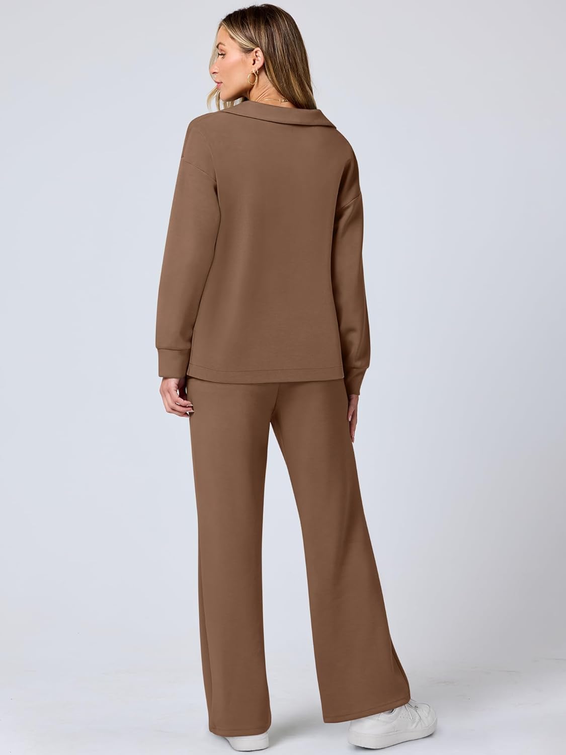 ANRABESS Women's 2 Piece Outfits Lounge Sets Casual Long Sleeve Sweatsuits Polo Top Wide Leg Pants Fall Sweat Matching Sets - Image 5