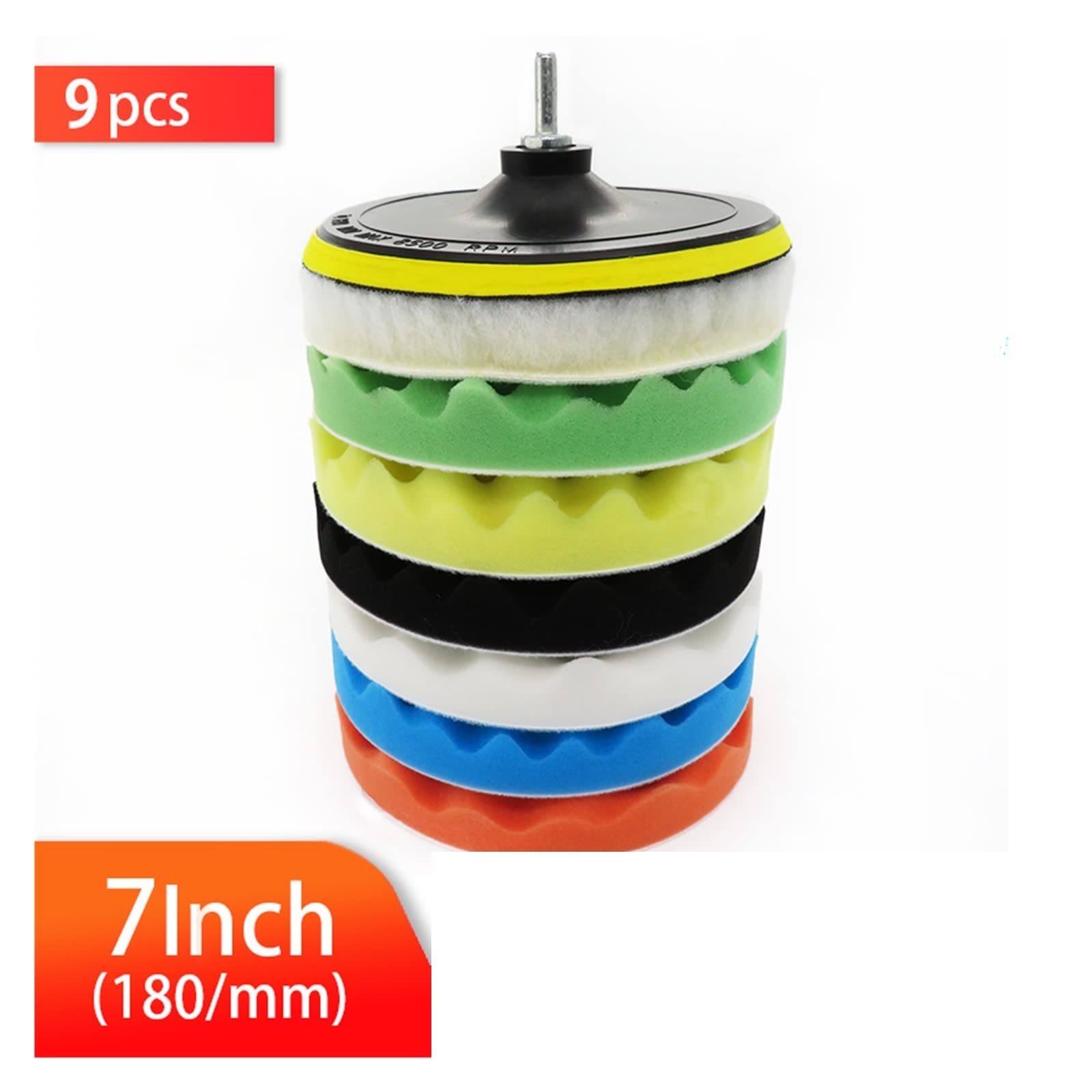 Juego de almohadillas de esponja amortiguadora de 7 pulgadas, 9 Uds., Kit de almohadillas de pulido de coche de lana, encerado automático con adaptador de taladro M14 for herramientas de limp
