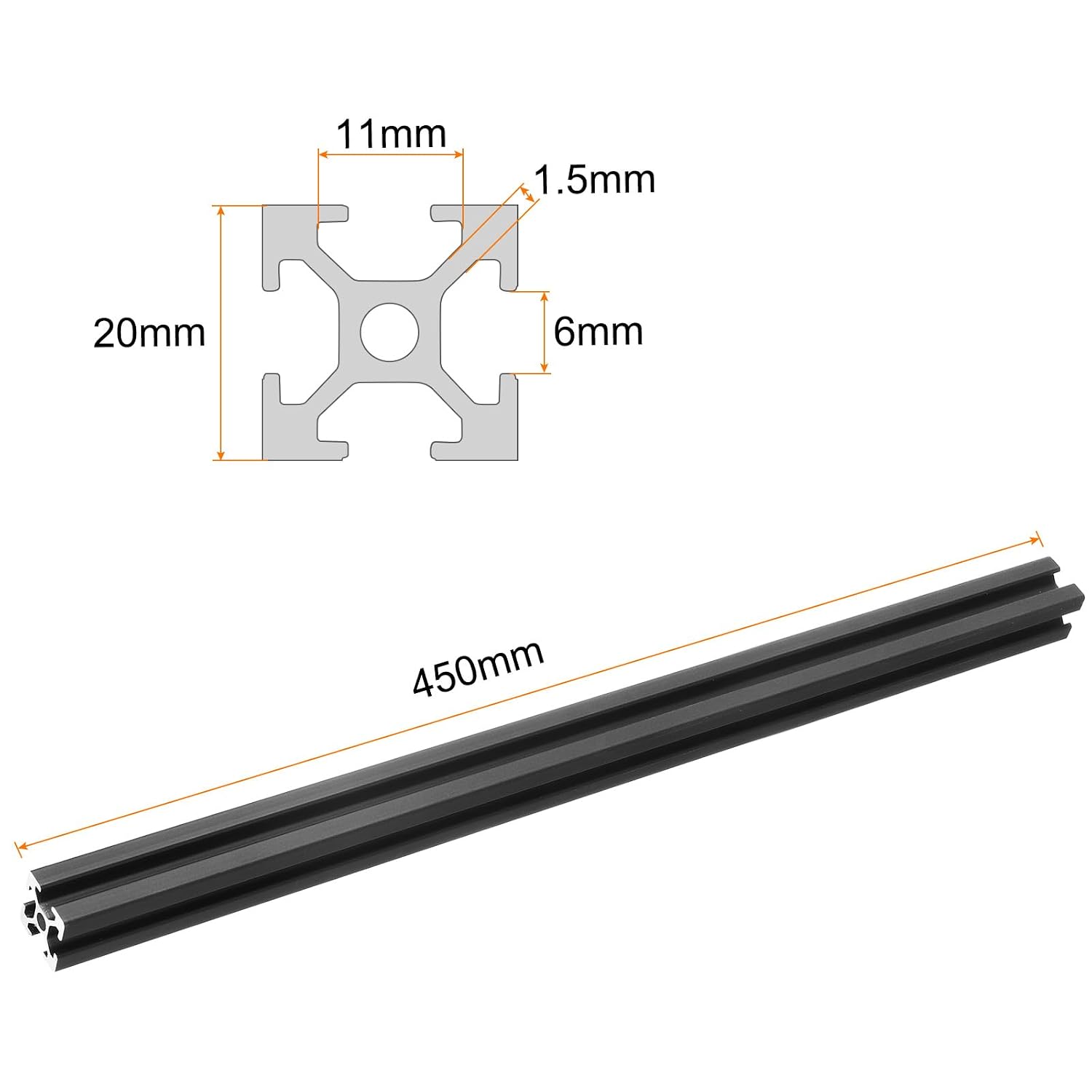 uxcell 2 Pcs t Slot 2020 Aluminum Extrusion Profile 450mm 17.7 inch, European Standard Anodized Black Linear Rail Extrusion Frame for 3D Printer, CNC Machine