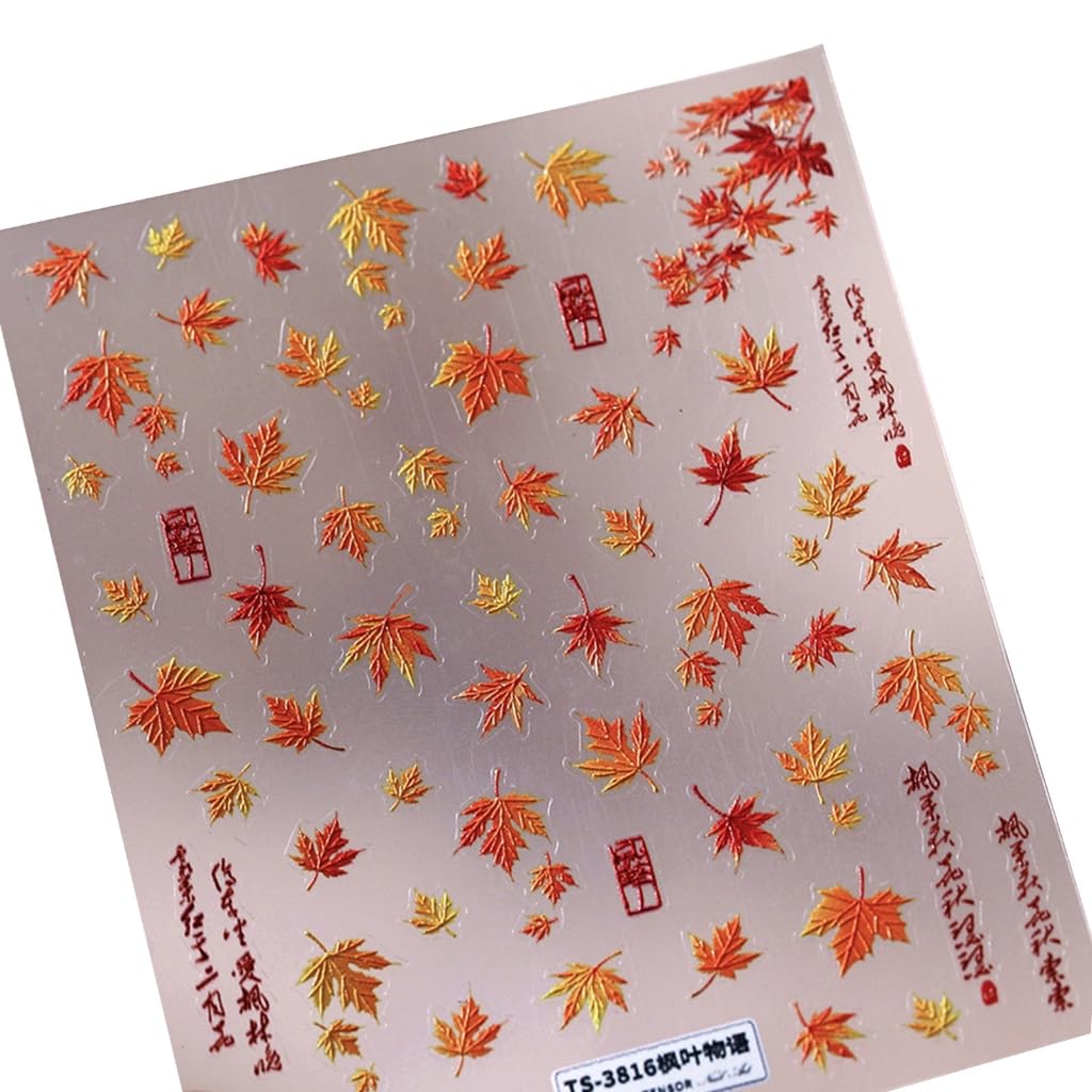 Maple Leaves Nails Art Stickers Shining Nails Decals Thanksgiving Nails Sticker Nails Art Decoration for Women and Girls