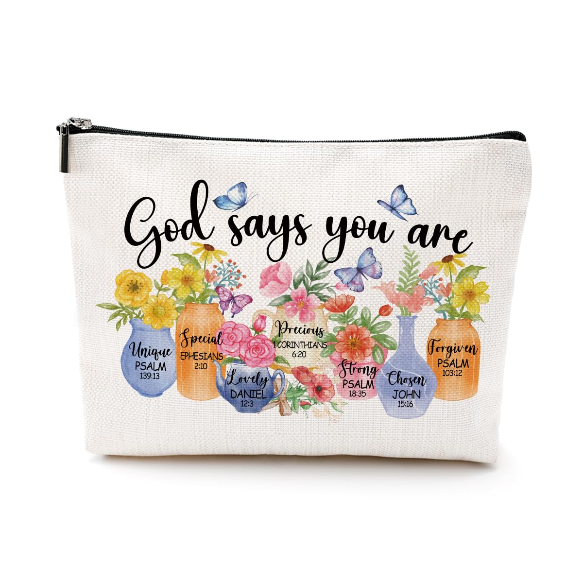 GodSays Make-up-Tasche 24,6x17,8 Cm – Aus Baumwolle & Leinen, Doppelseitig Bedruckt, Perfekt Für Unterwegs