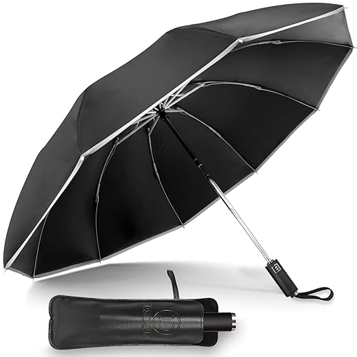 Travel Umbrella for Rain, Automatic Folding Windproof Umbrella with Case - Compact Reverse with 360° Reflective Stripe, Light & Portable Durable for Women & Men