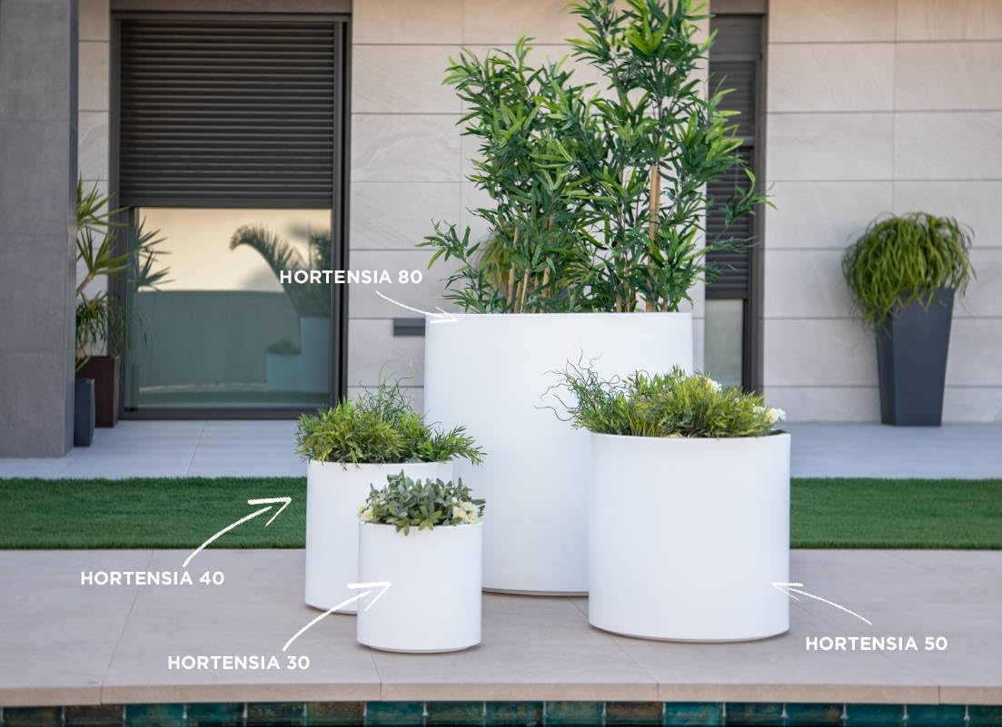 newgarden - Round White Hydrangea Planter Ø40 cm Decorative for Indoor and Outdoor 40 Litres Very Resistant to UV Rays, Large Pot for Flowers and Plants Made of Polyethylene in Spain
