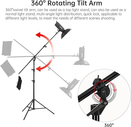 Miniatura 3 de JINBEI Brazo de brazo pesado de 16.4 pies y 196.9 in con soporte de luz para saco de arena, rodamiento de 22 libras, giratorio y ajustable, de
