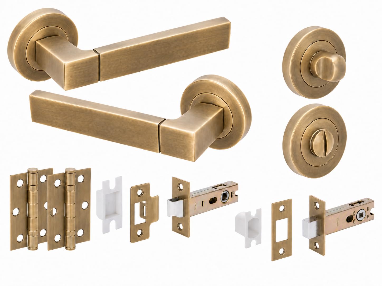 Hunta Antique Bronze Handlezone® Luxa Bathroom Door Handle Pack, Lever Handles On Round Rose, 76Mm Deadbolt, 76Mm Latch (57Mm Backset), 75Mm Ball Bearing Hinges, Privacy Turn & Release –