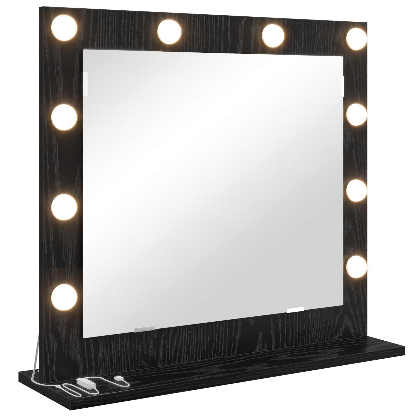 vidaXL Vanity Mirror Rectangular with Mirror Black Oak 60 x 55 x 18 cm, Elegant Bedroom Mirror, LED Vanity Decor, Contemporary Glass Stand with Warm Lighting, Stylish Reflection Piece for Indoor Use