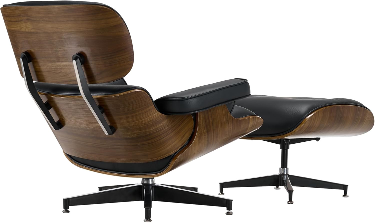 Genuine Leather Chaise Lounge Chair with Ottoman, Mid Century Modern Chair with Ottoman, Classic Ergonomic Swivel Accent Chairs with High-Resilience Foam Cushions for Living Room Office